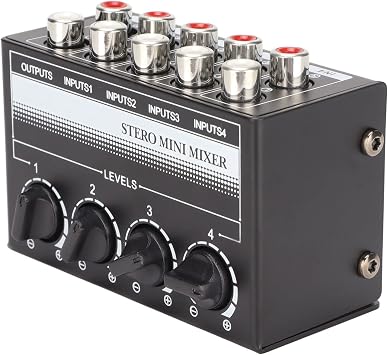CX400 Stereo Mini Audio Mixer, 4 Channel Portable Passive Mixer, Inputs Output Separate Volume Controls for Recording Studio Console Stage Small