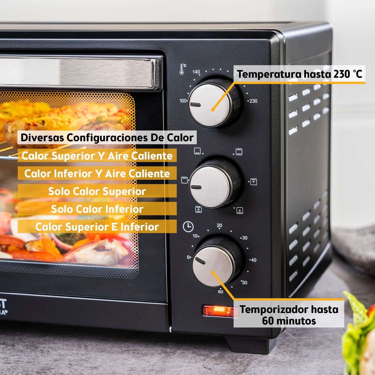 Mini Horno 20L 1380W TZS First Austria con Regulación de Temperatura hasta 230°C y Temporizador 60 min