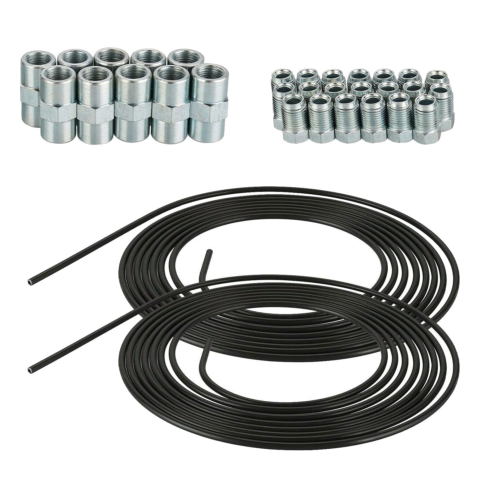 Bekasa Brake Line Kit, 2 x 5m Copper Plated Brake Pipe with 20 Screw Fittings and 10 Connectors Automotive Replacement Brake Lines, One Size