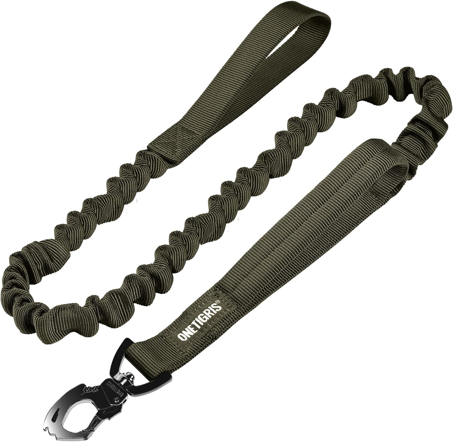 OneTigris Tactical Dog Training Bungee Leash with 2 Control Handle Quick Release Nylon Leads Rope(Ranger Green)