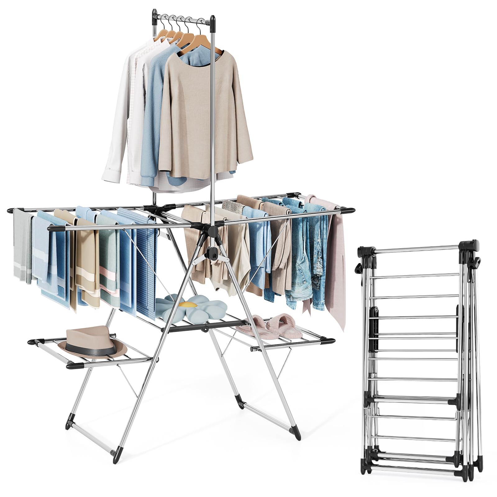 APEXCHASER Large Capacity Clothes Drying Rack, Foldable Laundry Drying Rack