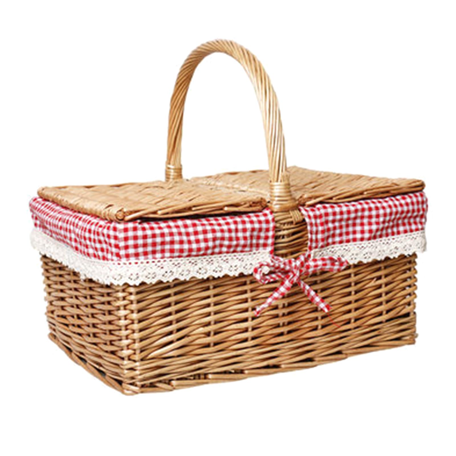 Handcrafted Rattan Woven Basket with Liner Wicker Picnics Hamper Multipurpose Storage for Vegetables Fruit Small Woven Grass Storage