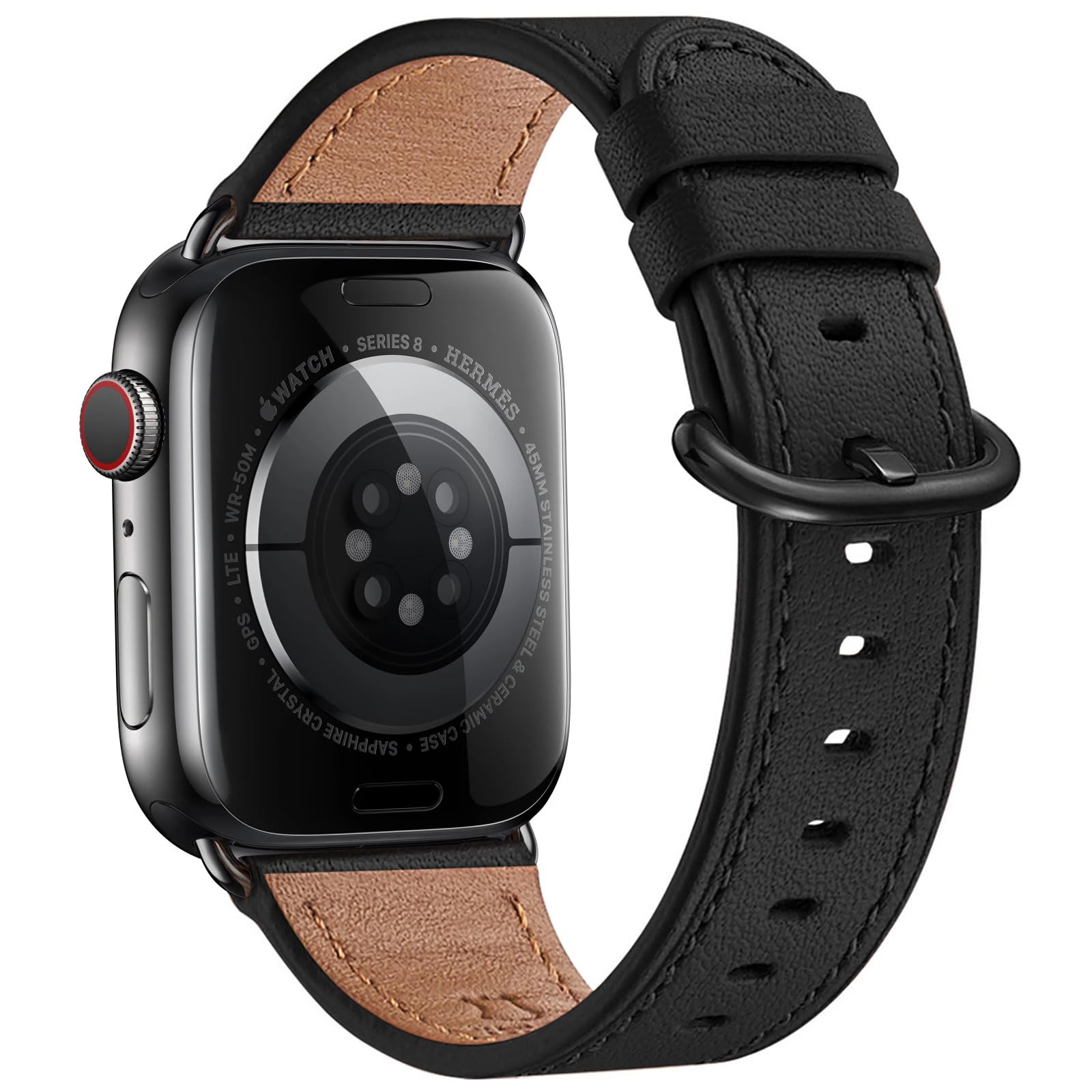Compatible with Apple Watch Band 38mm 40mm 41mm Women,Top Grain Leather Band for iWatch Ultra SE & Series 9 8 7 6 5 4 3 21(Black/Black)