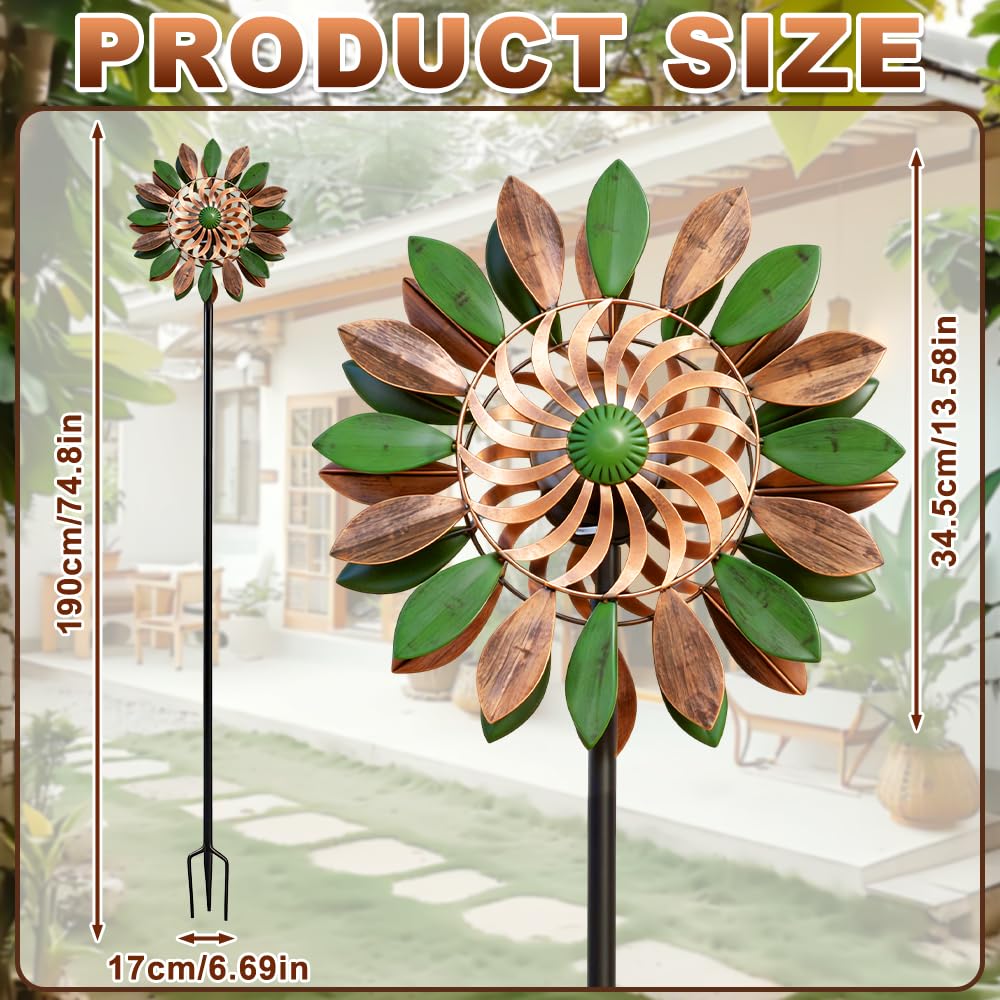 Mulino a vento in metallo unico e magico, mulino a vento 3D in metallo in acciaio inox, girandola da giardino, decorazione per giardino, terrazza, paesaggio