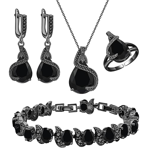 GZWHD Jewelry Set for Women Water Drop Cubic Zirconia Artificial Crystal Earrings Pendant Necklace Open Ring Tennis Bracelet Wedding Anniversary Birthday Engagement Gift for Bridesmaid Wife Girlfriend Friend