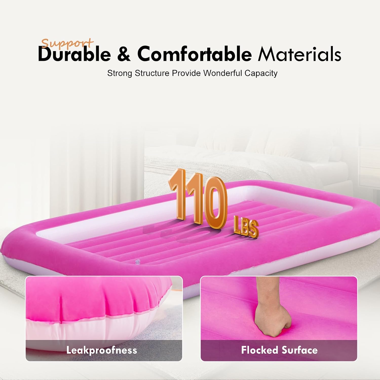 Kids Air Mattress Inflatable Toddler Travel Bed with Sides,Pink