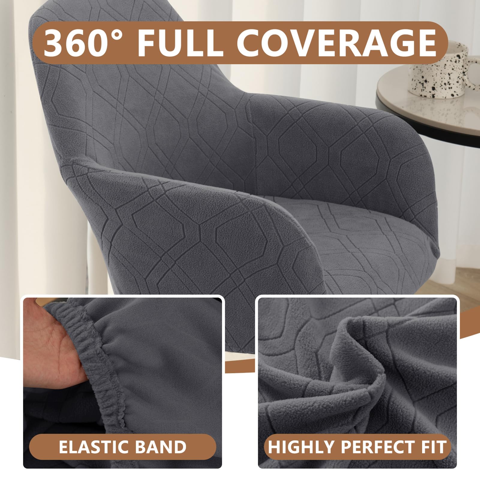 Stuhlhussen mit Armlehne, Jacquard Stretch Stuhlbezug Universal, Schonbezug für Esszimmerstühle, Polsterstühle, Küche, Büro, Hochzeit & Restaurant (Dunkelgrau,2 Stück)