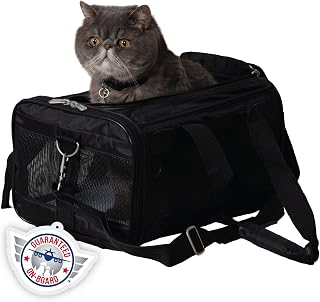 Sherpa Original Deluxe Small Pet Carrier - Airline Approved, Guaranteed On Board, Black, Fits Under Seats Up to 8 lbs
