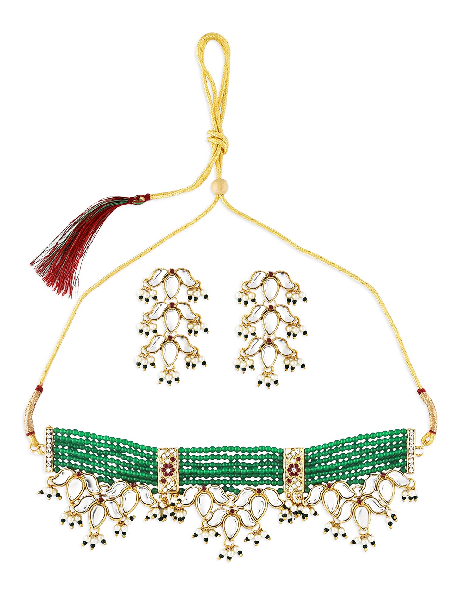 ZAVERI PEARLS Green Beaded Ethnic Kundan Choker Necklace & Earring Set For Women-ZPFK10830 (B09GN9YSXC) Amazon Price History, Amazon Price Tracker