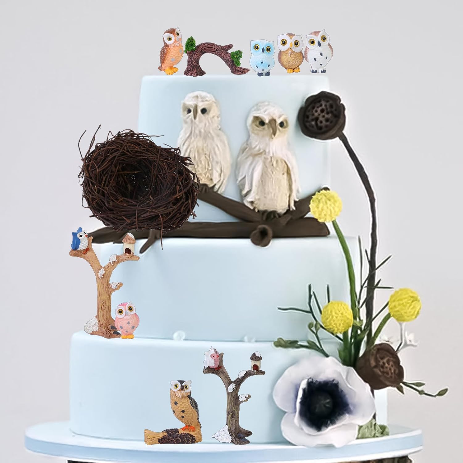 Cheereveal Owl Theme Cake Figures Decorations - Cute Owl Cake Figurines Toppers Dessert Picks, Owl Animal Theme Birthday Party Baby Shower Gender Reveal Celebration Photo Props - Image 3