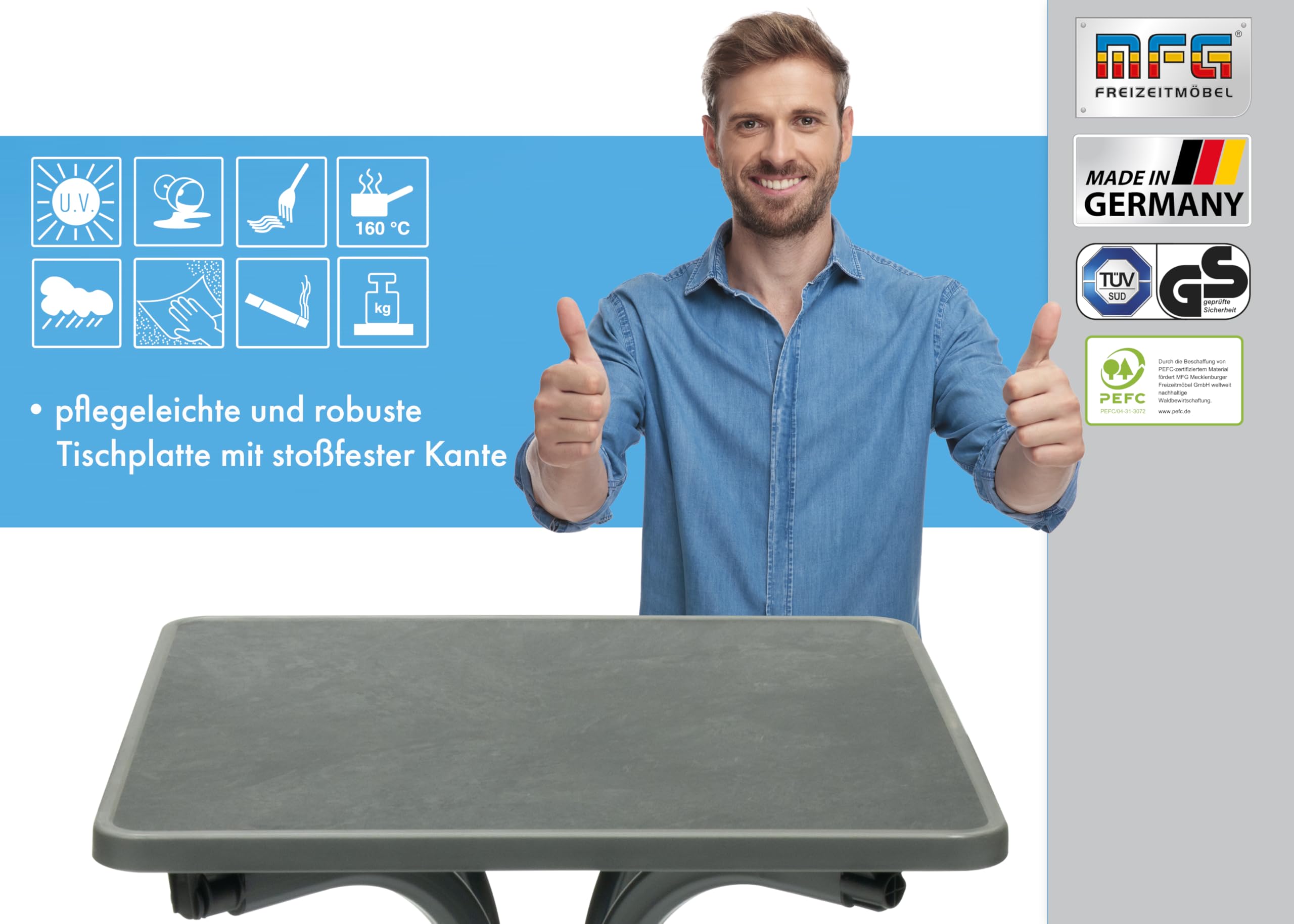 MFG Boulevardklapptisch 70x70 cm, anthrazit/Schiefer