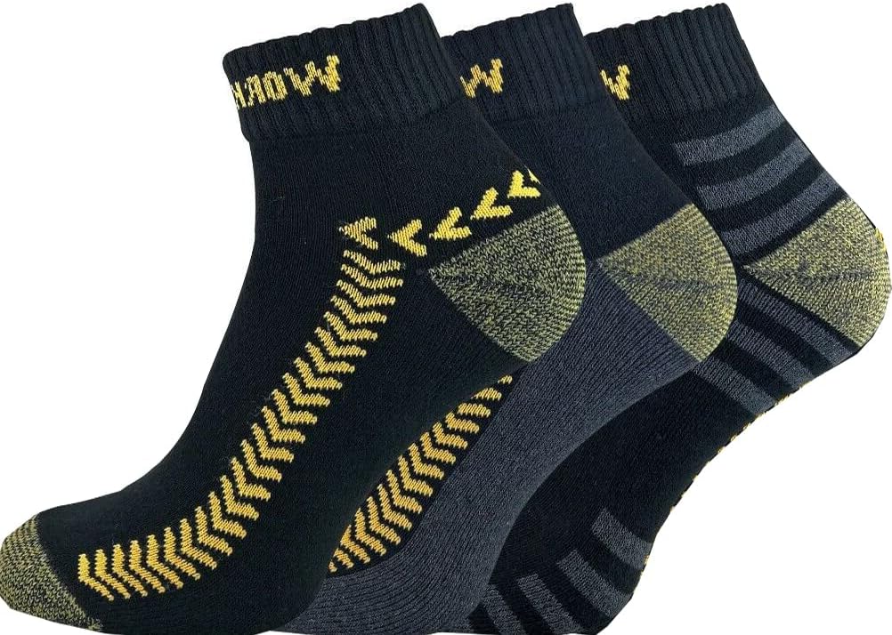 ITRATMen’s 3 Pairs Ultimate Ankle Quarter Trainer Athletic Running Thick Heavy Duty Work Socks Low Cut Outdoor Sport Socks Re-inforced Heel and Toe Comfort Welt UK Size 6-11
