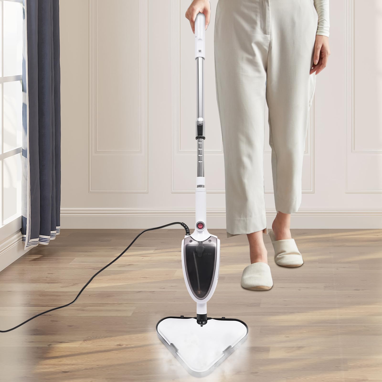 Mop parowy 1300 W, 116,03 psi, 110°C, biały, do podłóg, szkła, mebli, kuchni i łazienki