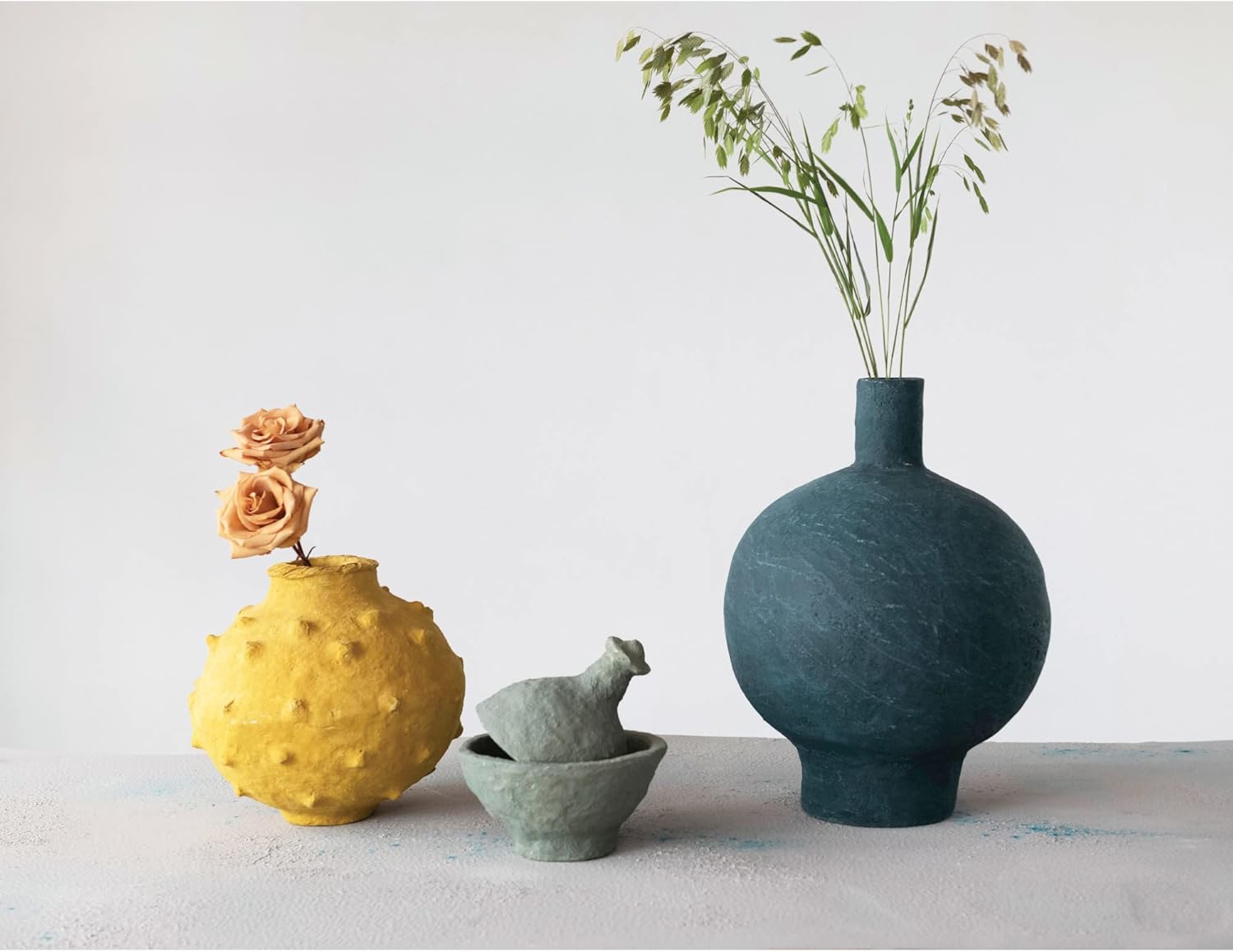 Artisanal Raised Dot Design 12" Paper Mache Decorative Vase