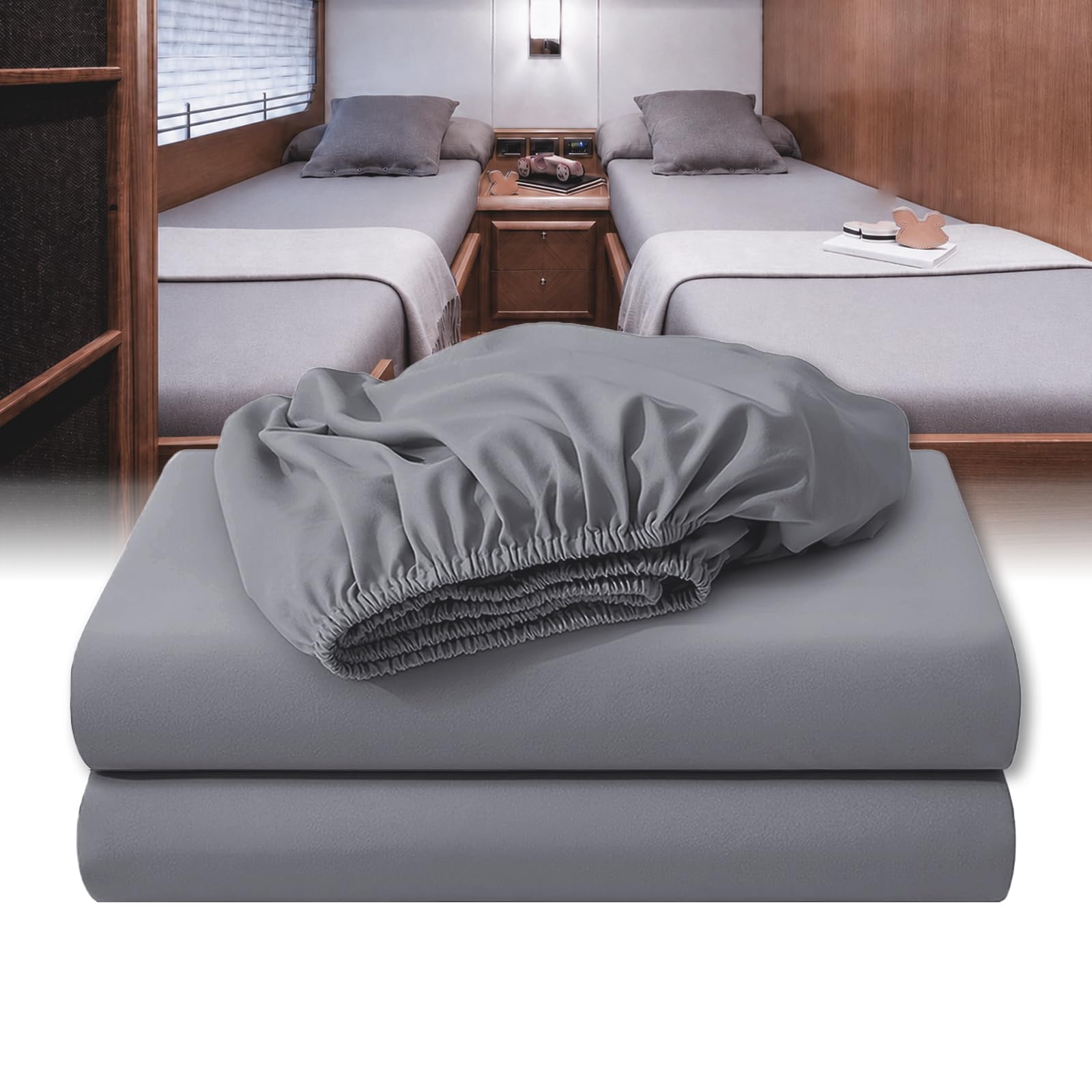 Juego de 2 sábanas bajeras, sábanas bajeras ajustables para Fendt Autocaravana, para cama individual y cama larga, de algodón de alta calidad, certificado Öko-Tex, hipoalergénicas (gris claro)