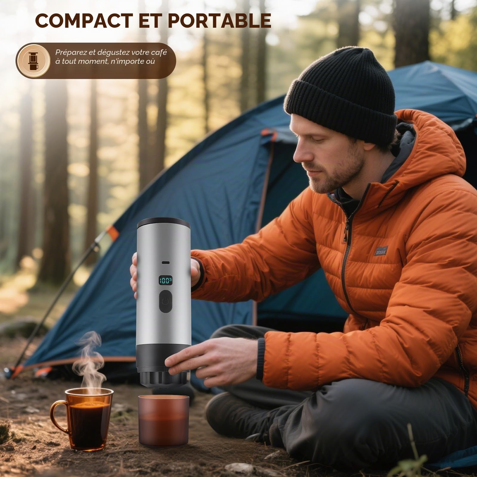 Machine à Café Portable, Sans Fil Machine à Espresso, 3 en 1 Compatible avec Capsules & Café Moulu, Auto-Chauffante, Rechargeable, Pressions 20 Bar, pour Voyage Camping Voiture Maison Bureau