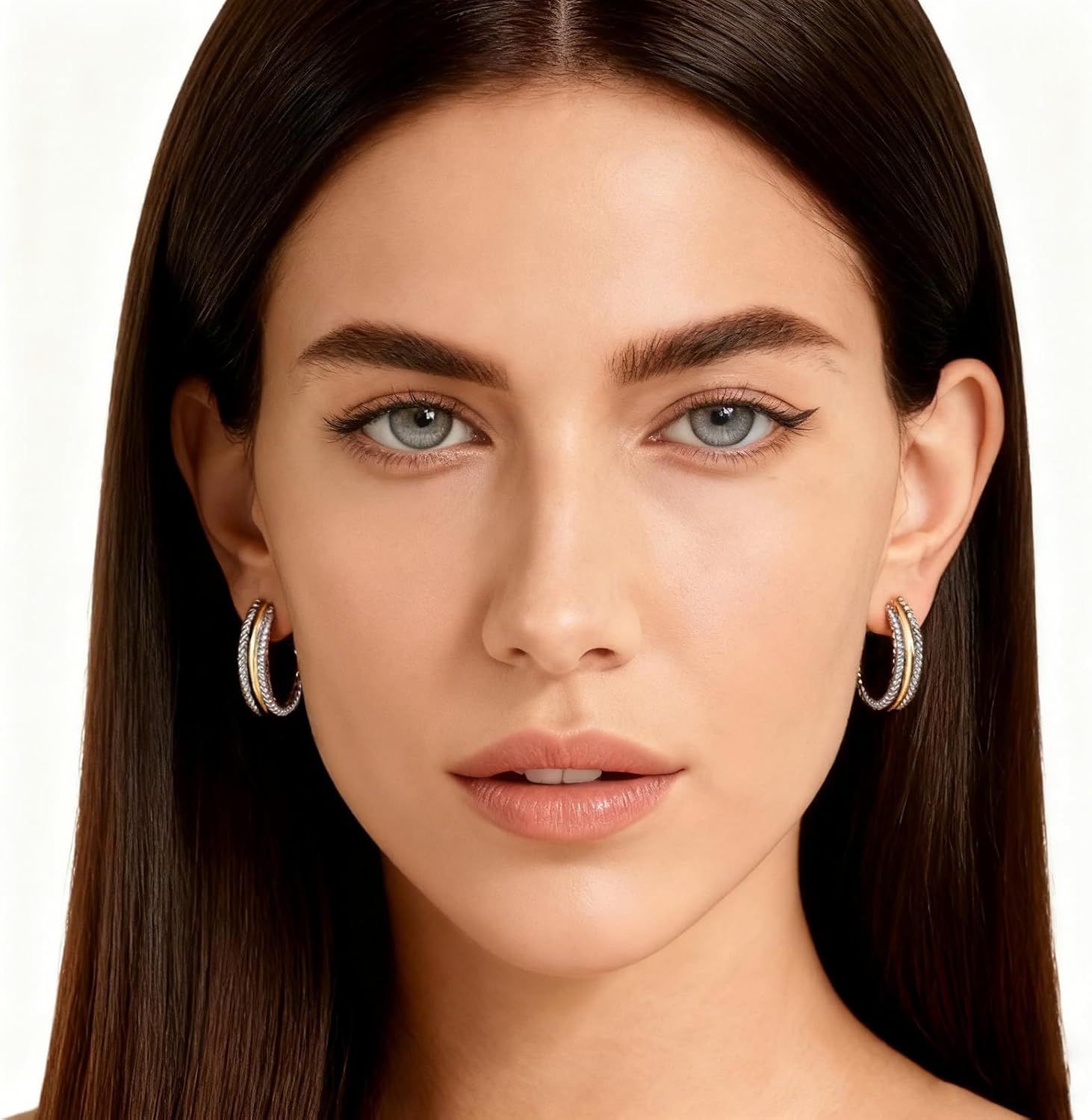 Two Tone Hoop Earrings for Women Silver and Gold Plated Twisted Cable Open C Hoops Chic Hypoallergenic Earring Mixed Metal Jewelry - Image 3