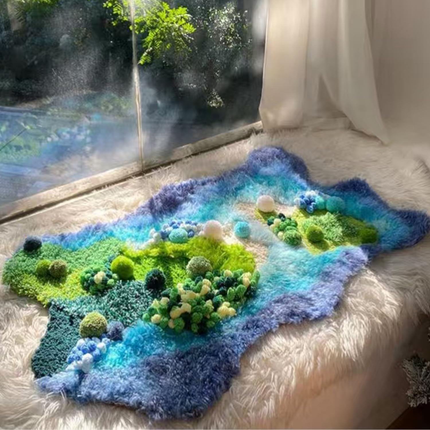 Tapis en peluche brodé à la main pour chambre douce et salon cosy