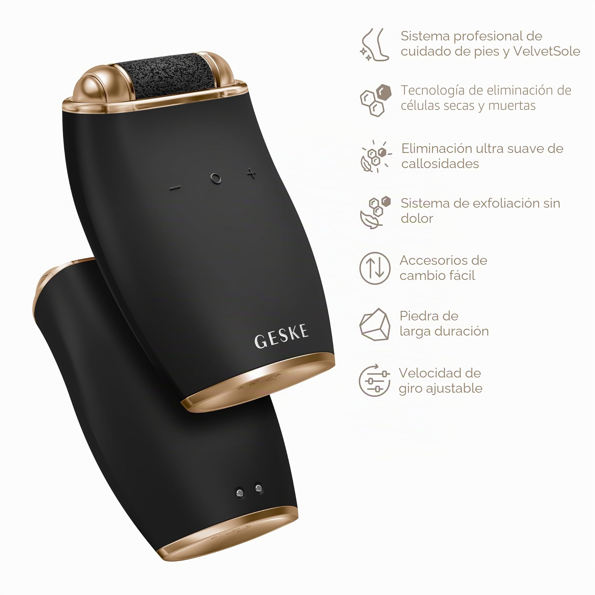 GESKE Electric Pumice Foot Smoothing Roller | 7 in 1 Lima para pies | SmartAppGuided™ | Lima de Pies Eléctrica y Exfoliante | Piedra Pómez para Eliminar Durezas y Callos | Pedicura en Casa