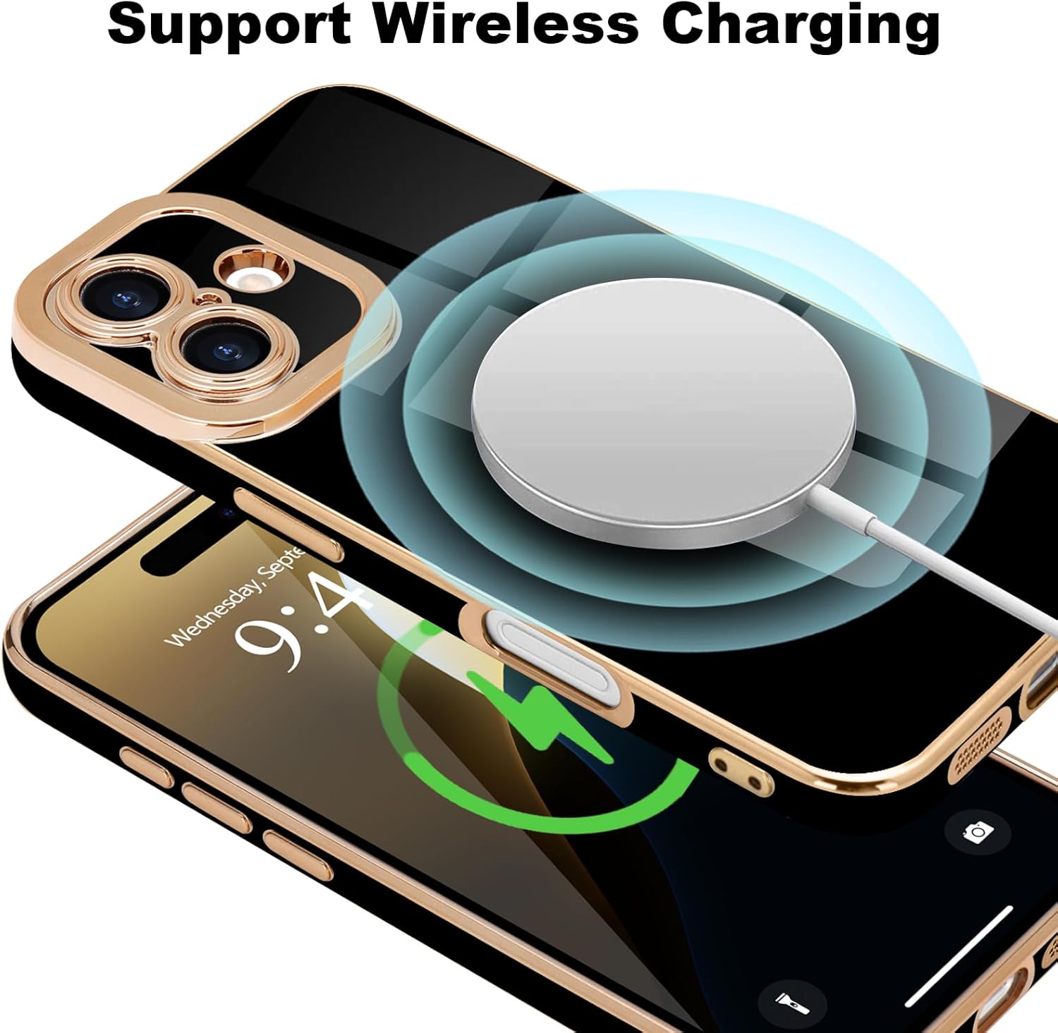 Lafunda Designed for iPhone 16 Plus Case Cute, Luxury Plating for Women Girls Gold Edge Soft TPU Bumper Cover with Camera Protection Shockproof Silicone Phone Case for iPhone 16 Plus, Black - Image 5