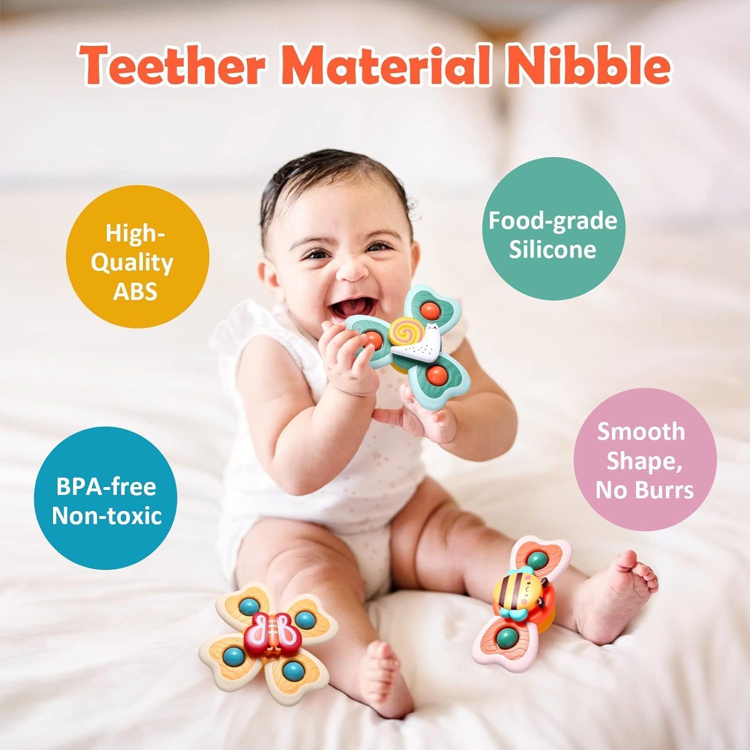 Umadiya® Baby Bath Toys Spinner Toy 3 PCS Spinners for Baby Toddlers Boys Girls Waterproof Suction Cup Spinning Top Rotating Montessori Learning Toy Sticks to Smooth Surface Return Gift for Kids 1