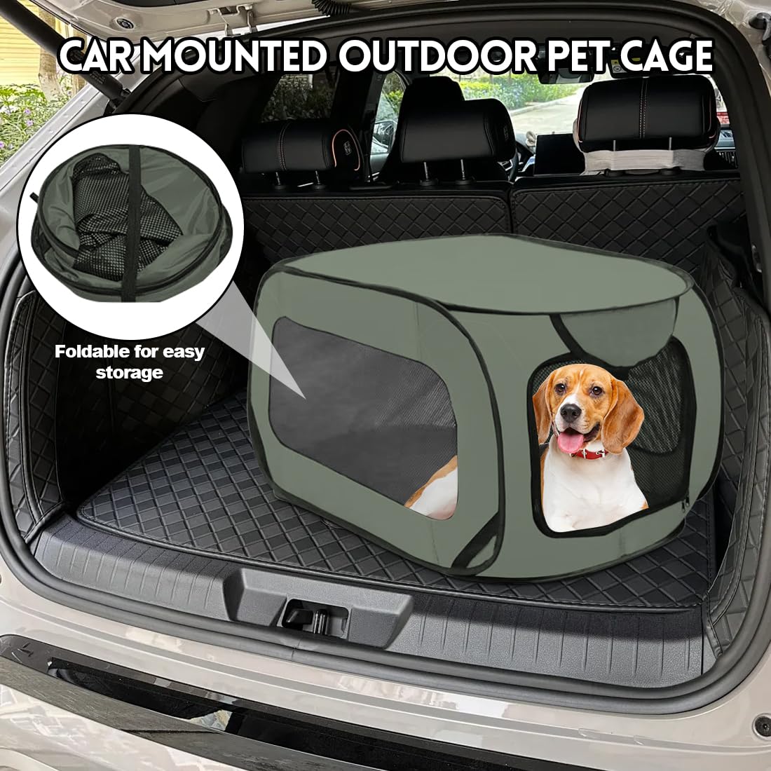 Faltbare Auto Hund und Katzentransportbox 92x52x52cm aus wasserdichtem Oxford Stoff für Tiere bis 30kg, doppeltürige belüftete Transporttasche für Autofahrt Camping Tierarzt Weiß