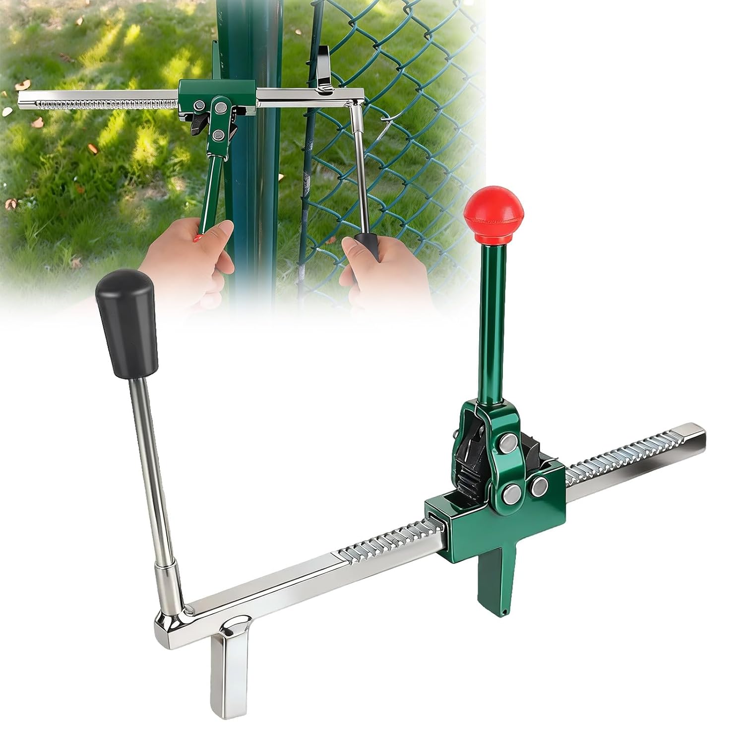 Chain Link Fence Stretcher Tool Heavy Duty Fence Puller Stretcher Barb Wire Tightener for Woven Wire Fence Extended Base Design Easy Operation for Fixing Fences on Farms Pastures and Garden Barriers