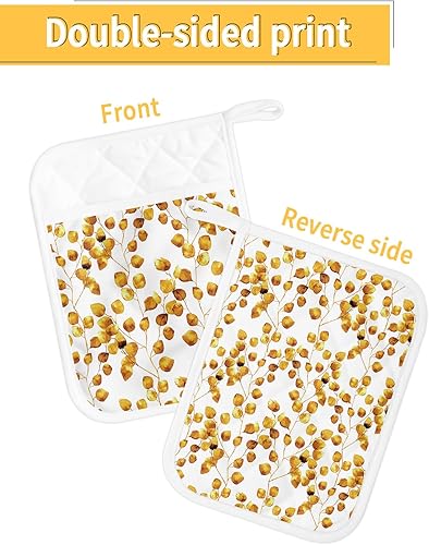 Miniatura 2 de Juego de 5 agarraderas de tela de toalla antideslizantes y aislantes de calor con bolsillo, guantes de horno gruesos para horno, posavasos para