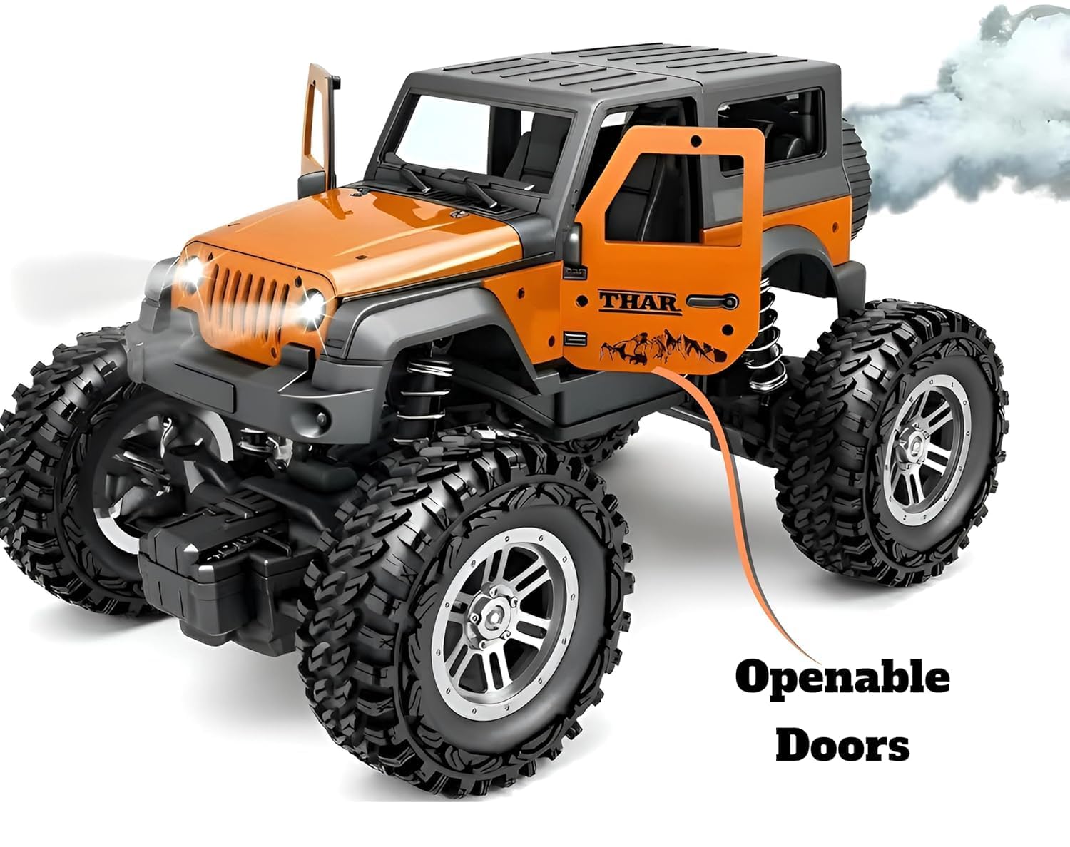 Brand Conquer Remote Control Off Road Car for Kids, Rechargeable Thar Toy with Mist Spray, Openable Doors, Front LED, Shock Absorbers, 2WD, Mobile Connect, USB-C Port & 75ft Range (Thar Black) 3