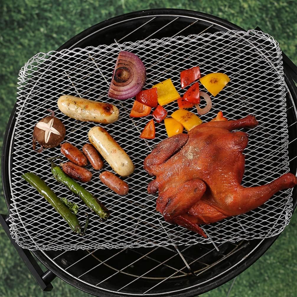 Luxshiny Estera de malla para parrilla de barbacoa: 10 piezas desechables de aluminio para parrilla, sartenes de red antiadherentes, rejillas de cocina, herramientas para hornear para acampar al aire