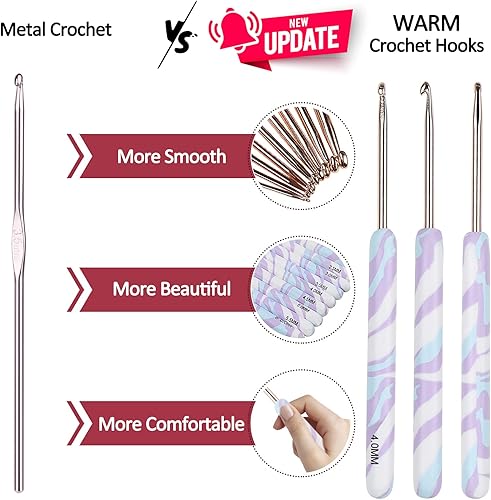 Miniatura 4 de Coopay Kit de ganchos de ganchillo cálidos para principiantes, 9 piezas de agujas de ganchillo de aluminio y Coopay 12 tamaños de ganchos de