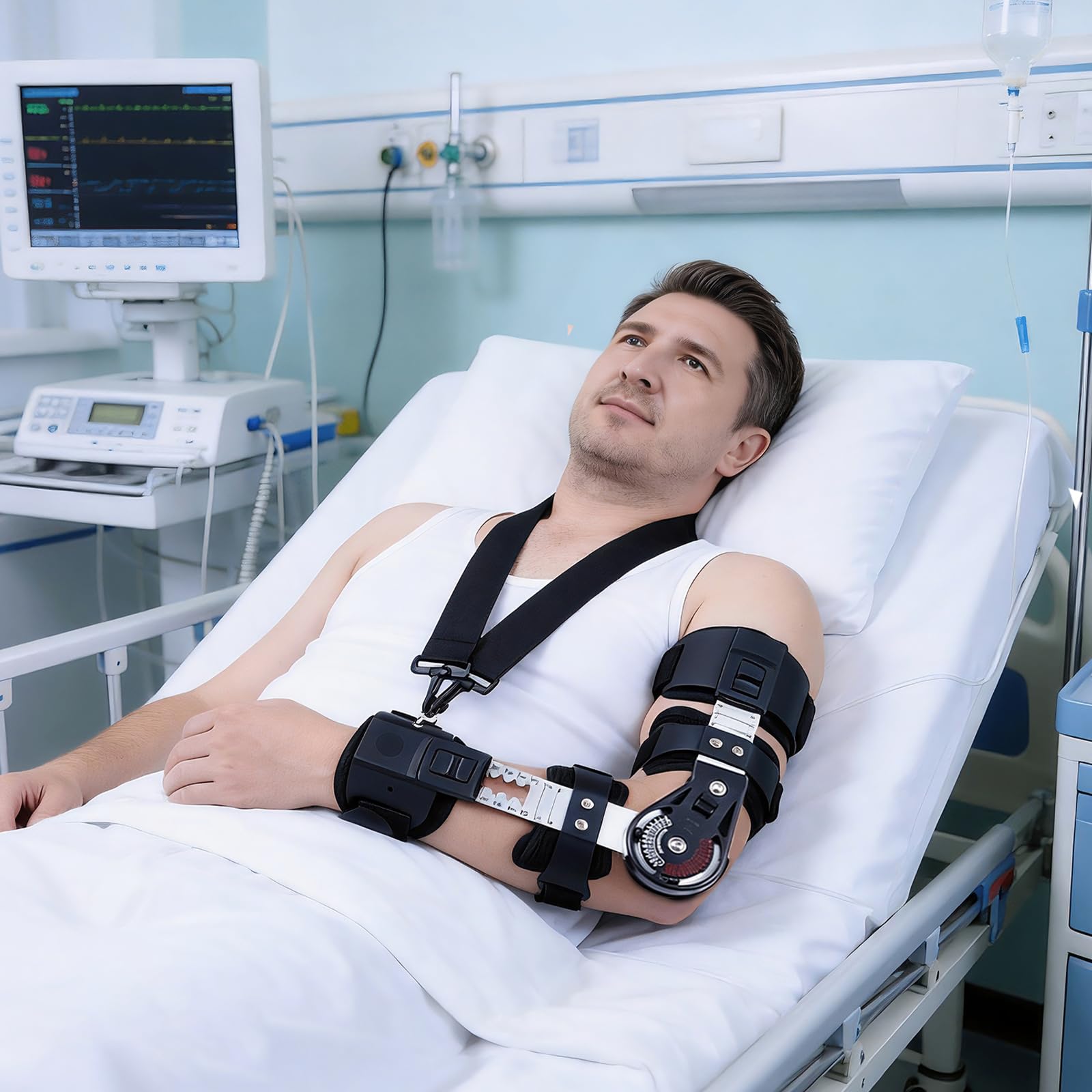 Ortesis de codo, con cierre rápido preciso ajustable multiángulo longitud regulable para lesiones postoperatorias del brazo férula de rehabilitación para fractura de húmero luxación lado izquierdo