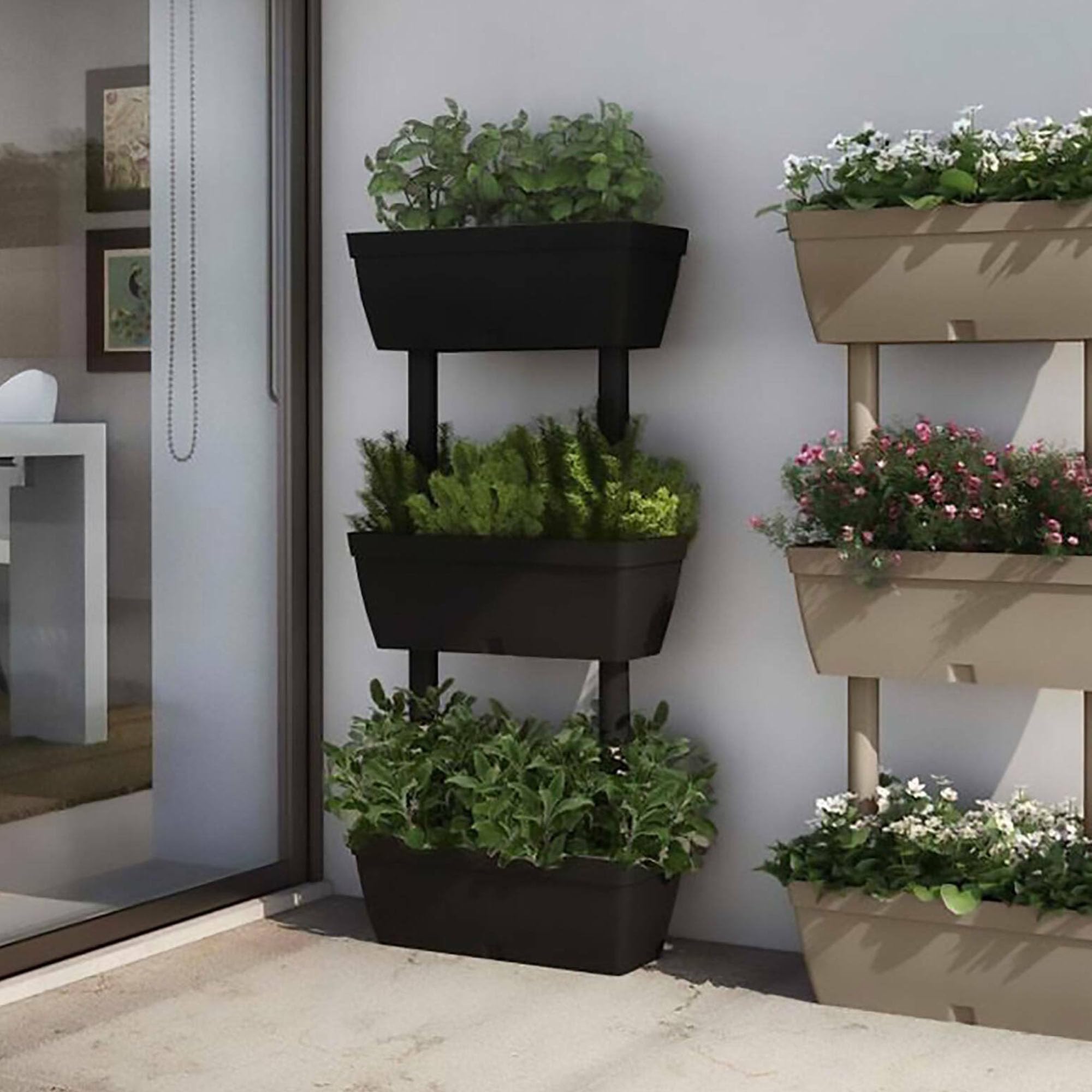 Dmora - Set di 3 vasi Durbuy, Composizione per orto casalingo, Set porta fiori per interno o esterno, 100% Made in Italy, 49x16h100 cm, Antracite