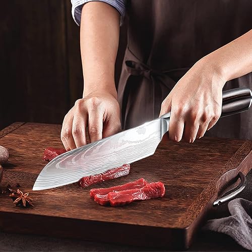 Miniatura 3 de Imrsanl Cuchillo Santoku de 7 pulgadas, cuchillo de cocina de acero inoxidable alemán de alto carbono, cuchillo de chef asiático multiusos para el