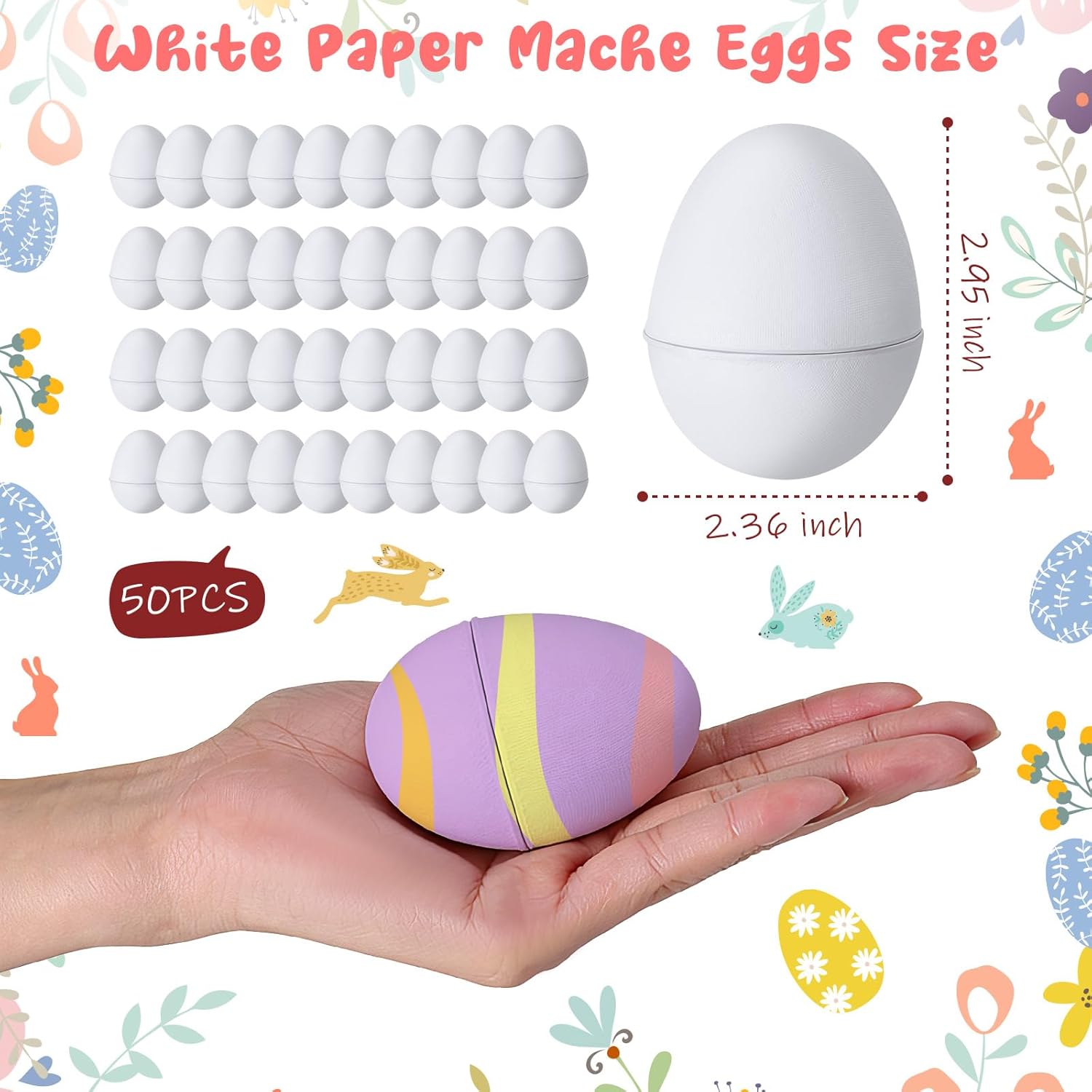 100 Pcs Paper Easter Mache Eggs, 3"x2.3" White DIY Craft Supplies Blank Paper Mache Eggs for Crafts Decorating Fillable Paintable to Paint Decorate DIY for Halloween Christmas Easter Party