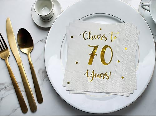 Miniatura 8 de Servilletas de cóctel de Cheers to 70 años, decoraciones de feliz cumpleaños 70 para hombres y mujeres, decoraciones de aniversario de boda, paquete