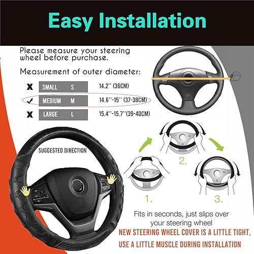 Miniatura 6 de PINCTROT - Funda para volante con diseño antideslizante en 3D, universal, 14.5-15 pulgadas (color negro)