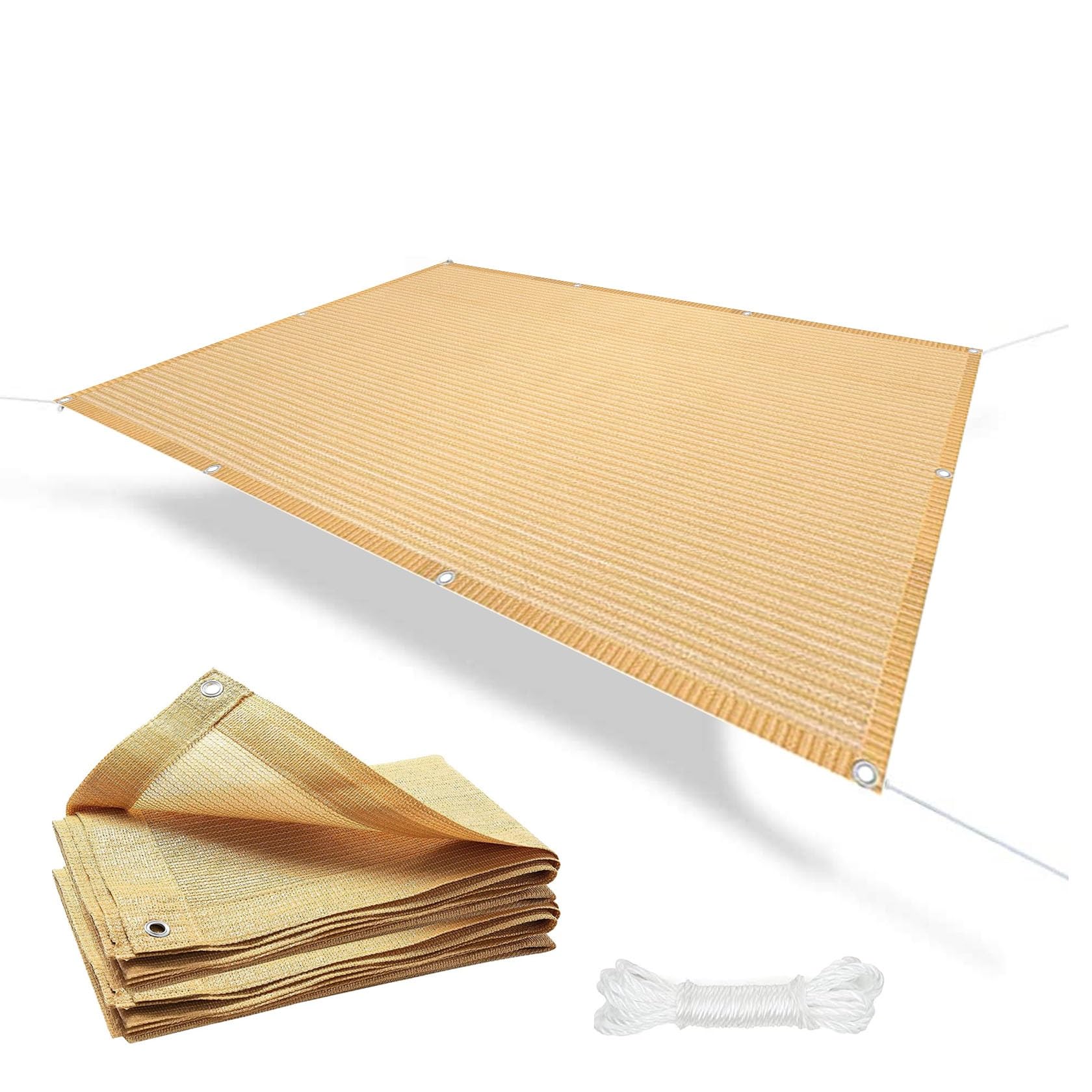 Voile d'ombrage rectangulaire 6x7m en HDPE respirant jaune sable pour grand jardin