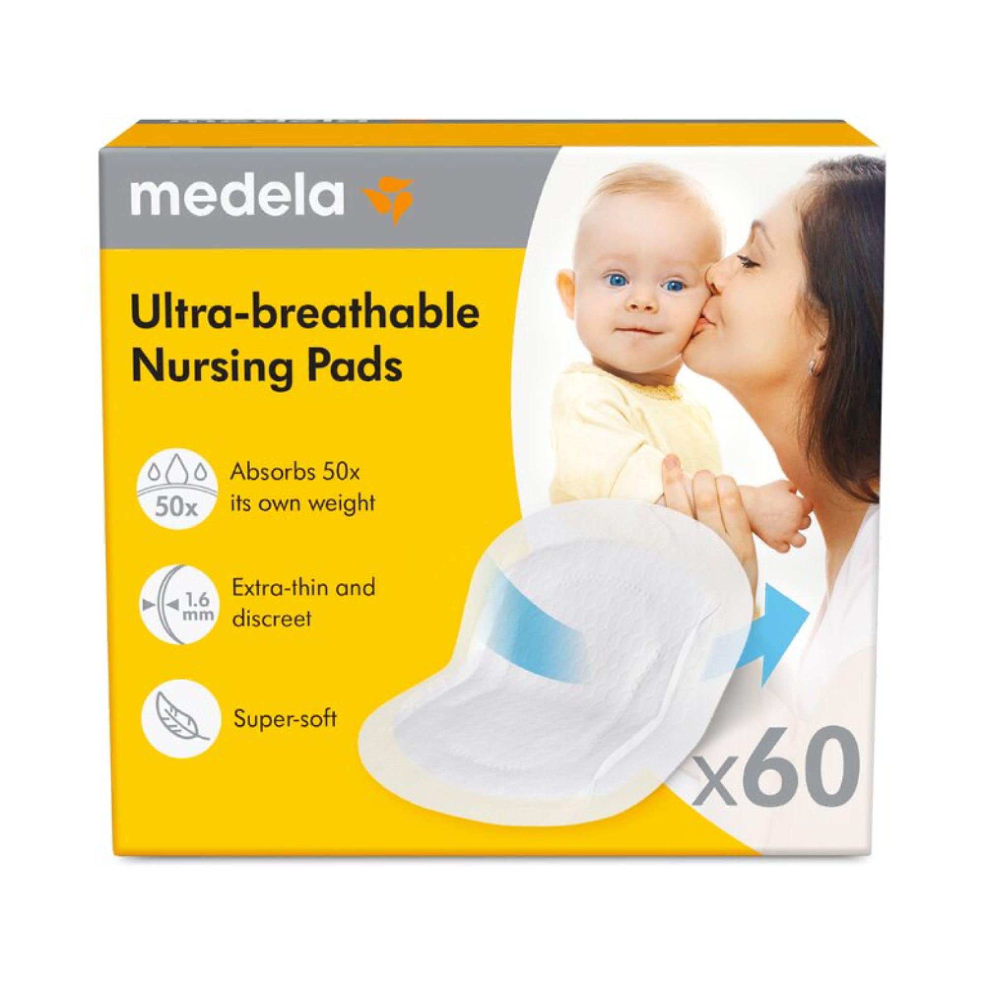 Medela discos absorbentes respirables para la lactancia, diseño discreto para un uso cómodo, paquete de 60