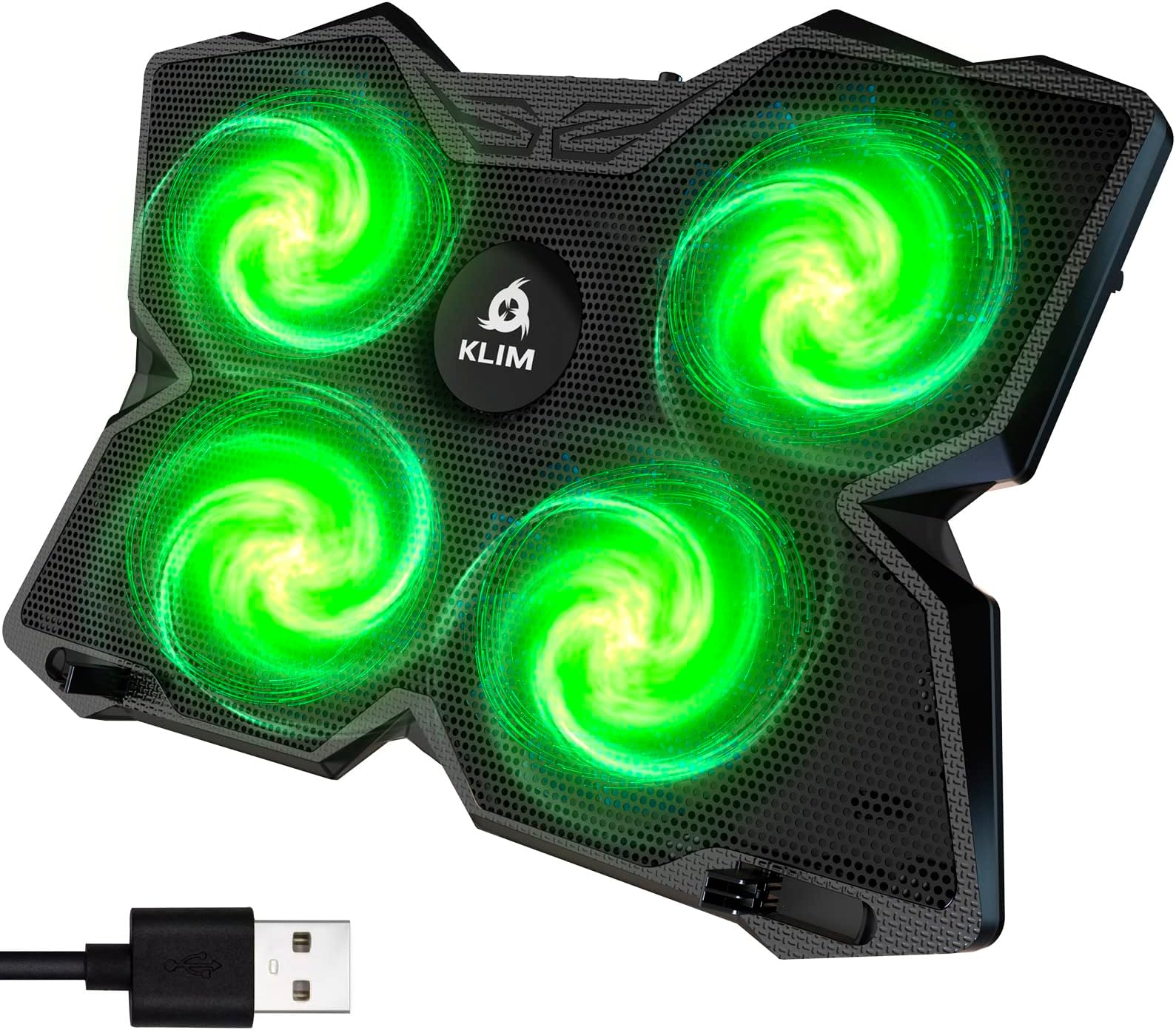 KLIM Wind Laptop Cooler with 4 Fans 1200rpm USB Power Supply 11-19 Inch Compatible with PS5 - Green
