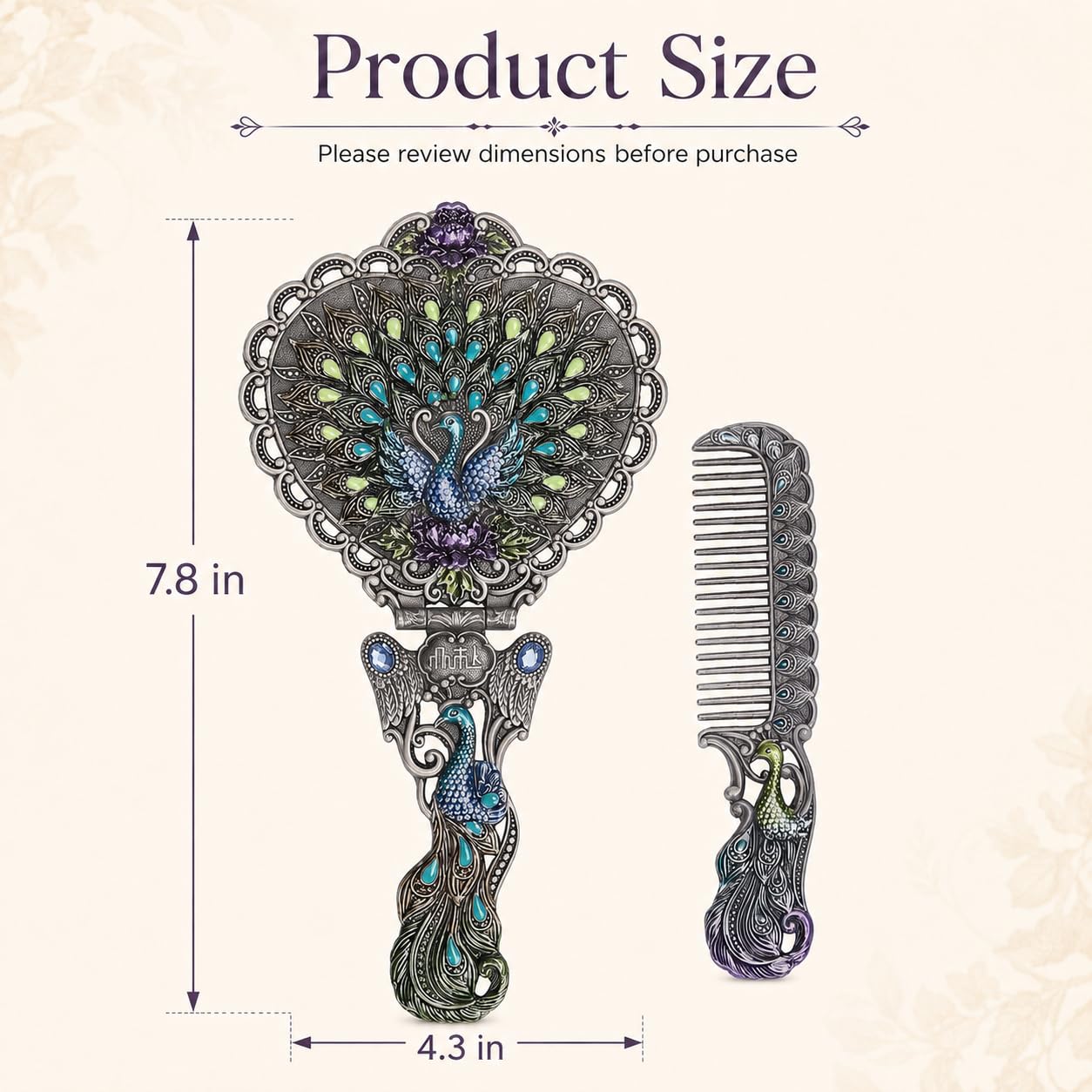Amazon.com: Nerien Vintage Peacock Metal Mirror Comb Set Antique