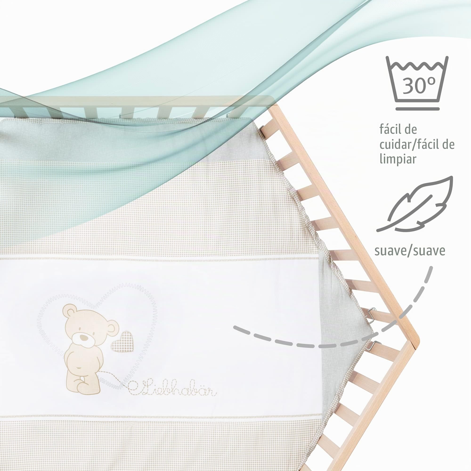 roba Parque Infantil Hexagonal de Madera Natural - Corralito de Juegos con Colchoneta Liebhabär con Motivos de Osos - Altura Ajustable - Móvil con Ruedas