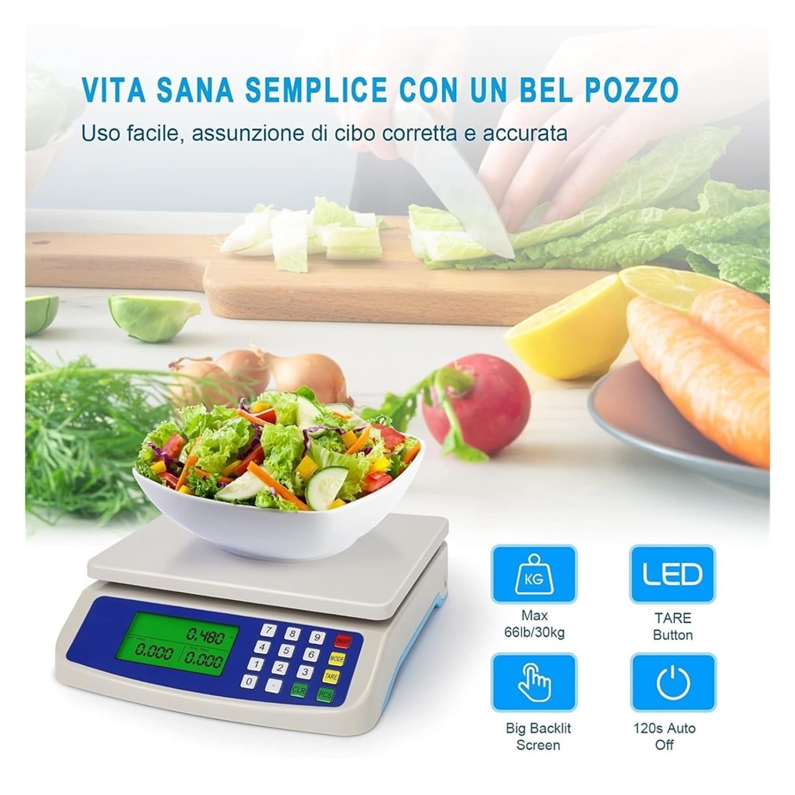 Báscula digital, Báscula electrónica digital de alta precisión con pantalla LCD 30 kg/1 g for cocina, báscula for alimentos