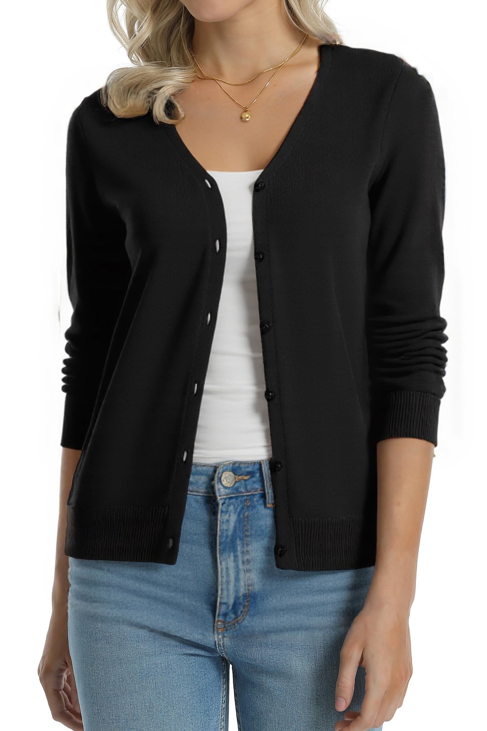 QUALFORT Women's 100% Cotton Lightweight Cardigans Long Sleeve Sweater