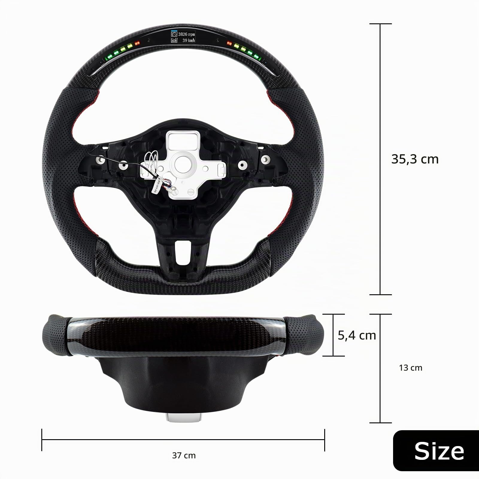 Volante de fibra de carbono, volante de cuero en forma de D, parte inferior plana, indicador de cambio de marchas LED, mango de cuero perforado para VW Volkswagen Golf MK6 GTI 2008-2014