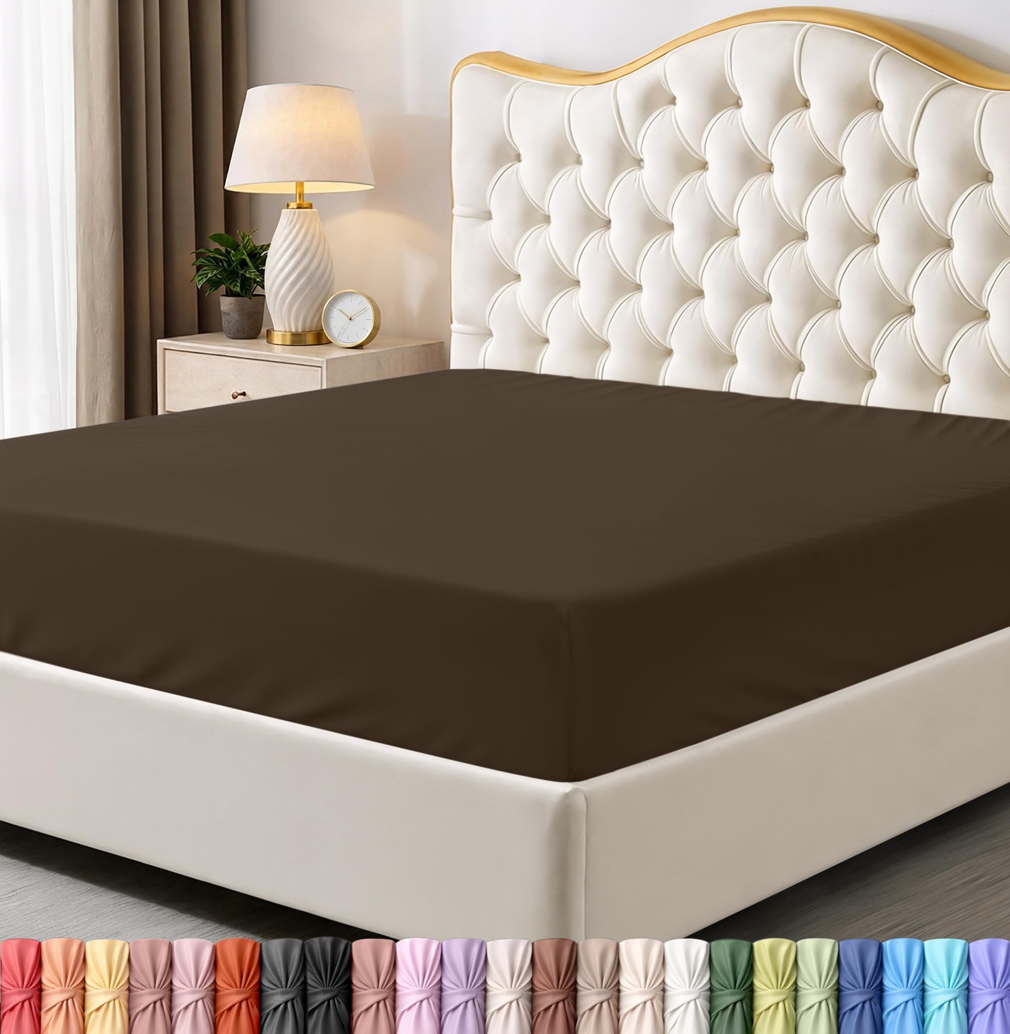 Queen Fitted Sheet - Bottom Sheet - Deep Pocket - Soft Microfiber - Shrinkage and Fade Resistant - Easy Care -1 Fitted Sheet Only (Brown)