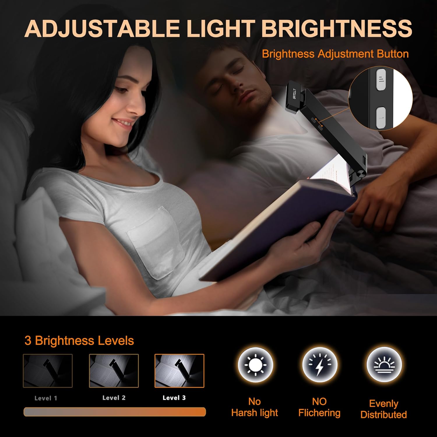 Book Lights,1500mAh Rechargeable Reading Light in Bed, 3 color Adjustable Reading Lights, 3 Brightness dimming Portable Bookmark Night Lamp, Built-in Battery Book Light, Best gift for Book lovers - Image 3