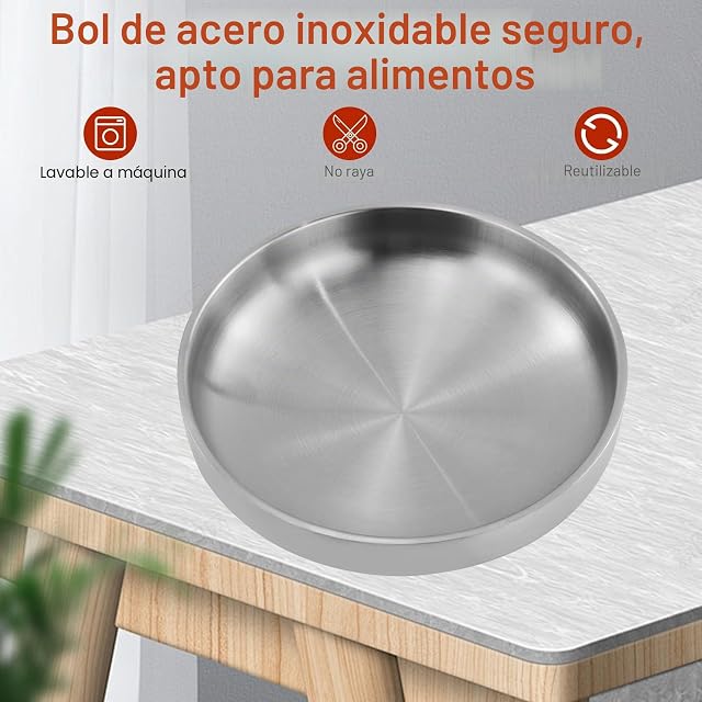 Foto 6 de 7 de Cuenco plano de acero inoxidable, 2 comederos para gatos de acero inoxidable, cuencos para gatos de metal 304