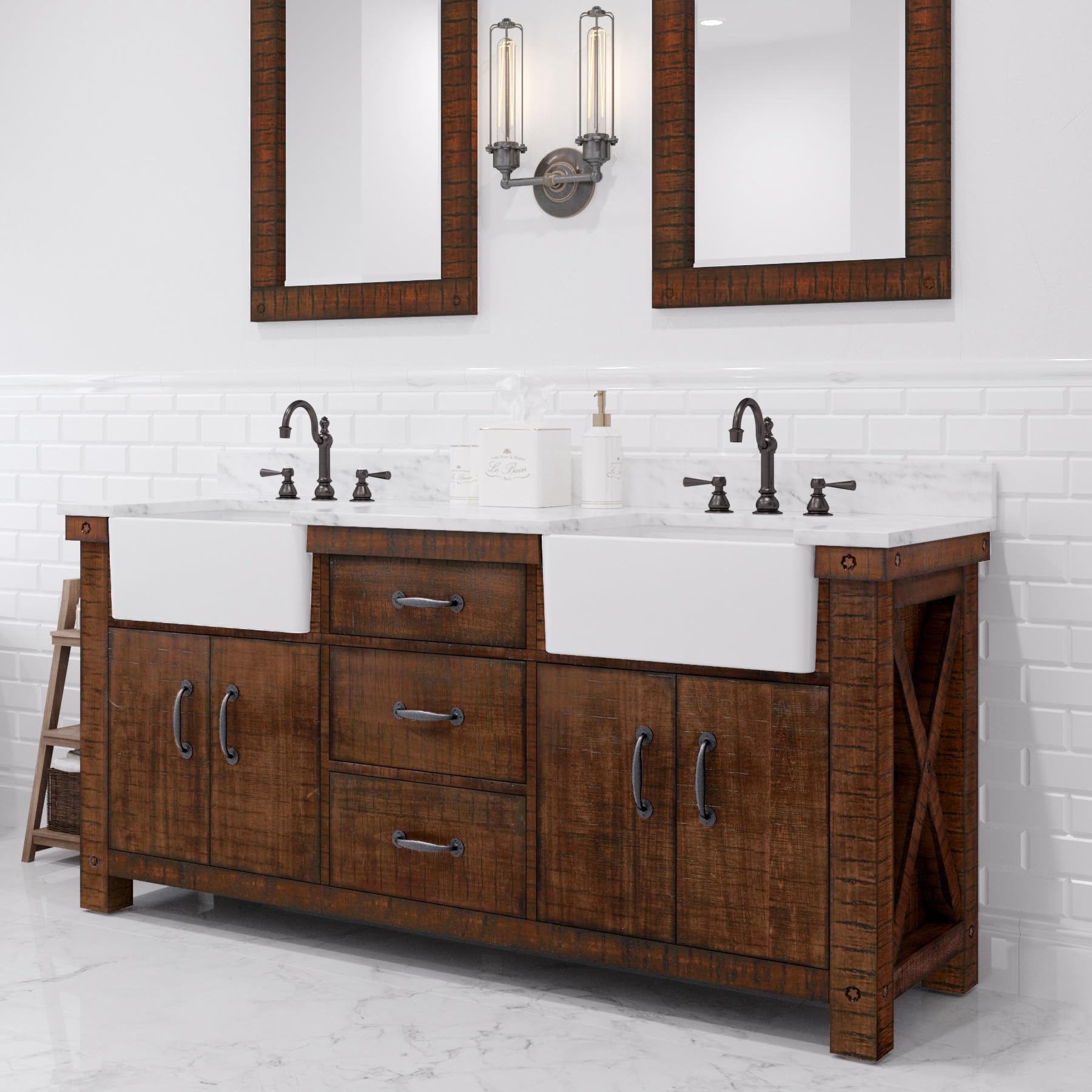 Water Creation Paisley 72" Hardwood Double Bathroom Vanity in Brown/White
