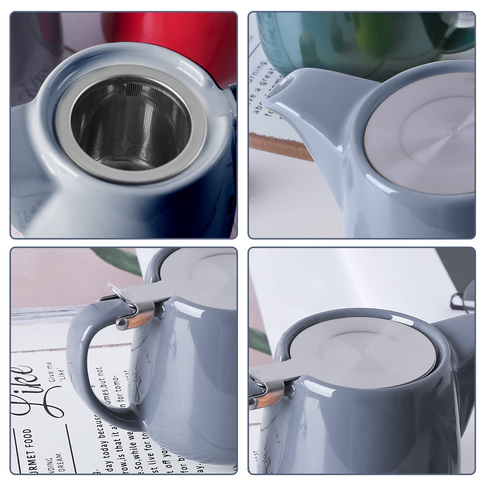 VIVILINEN Teiera con Infusore Rimovibile e Coperchio in Metallo da 550ml, Teiera in Ceramica per Tè in Foglia e Tè Sfuso
